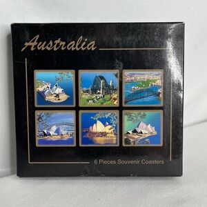 Vintage Set of 6 Australia Cork Backed Coasters in Box